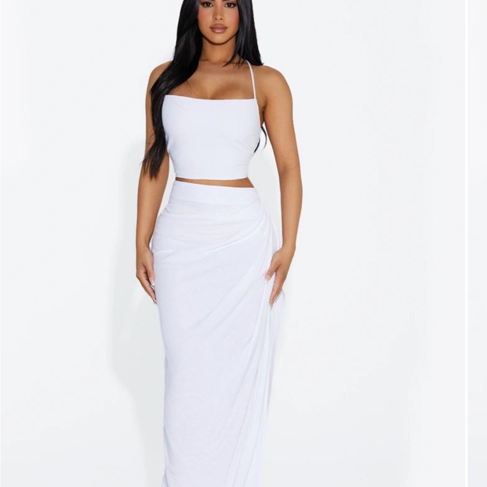 Naked Wardrobe White Linen High Slit Maxi Skirt Size XL